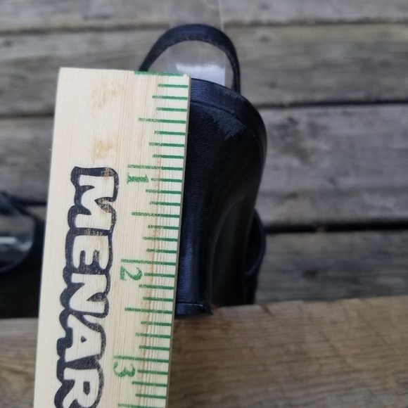 Vintage 90s y2k Black Leather Square toe Bow Front Slingback Wedge Sandals 8 - Picture 5 of 9